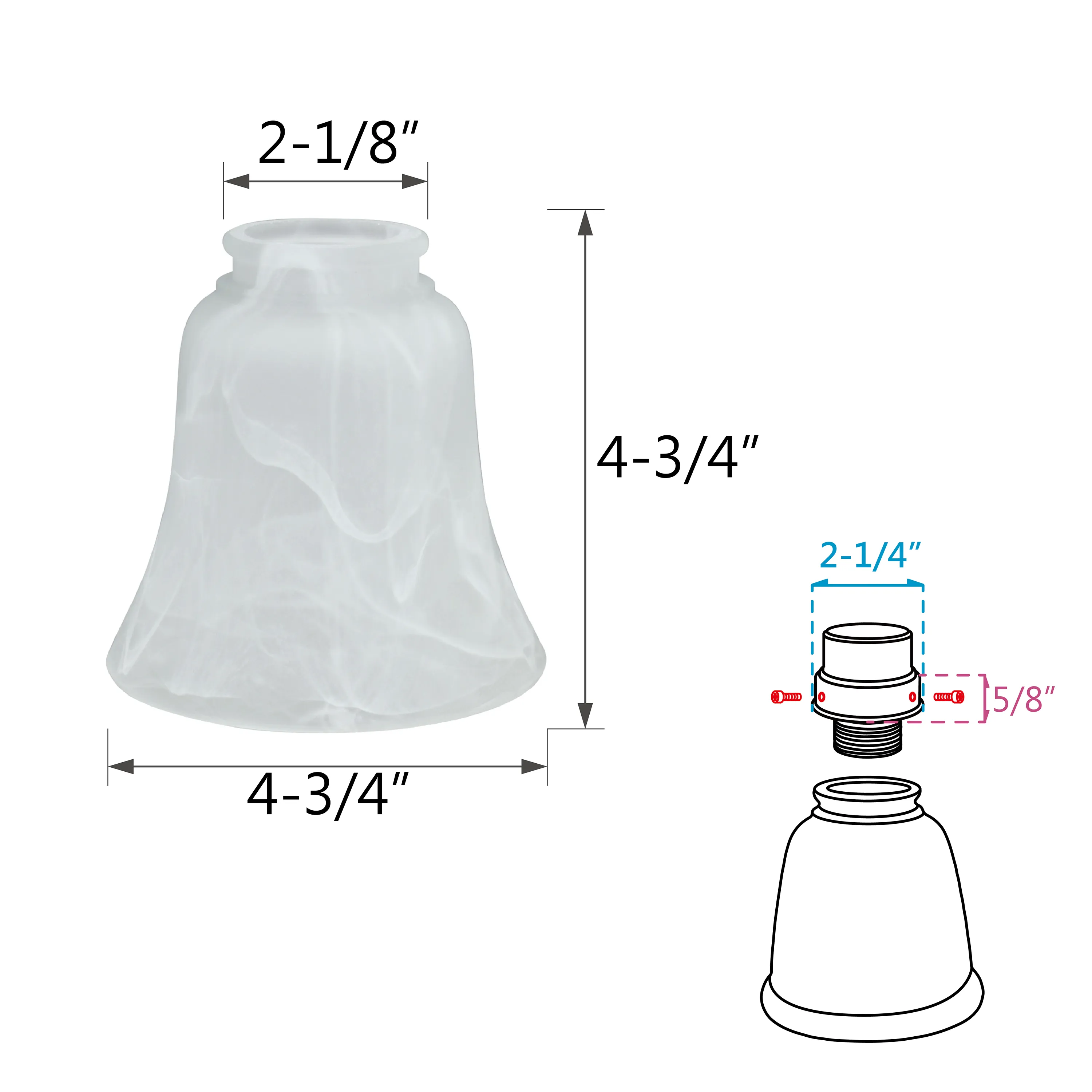 # 23030-4 Transitional Style Replacement Bell Shaped Alabaster Glass Shade, 2 1/4" Fitter Size, 4 3/4" high x 4 3/4" diameter, 4 Pack