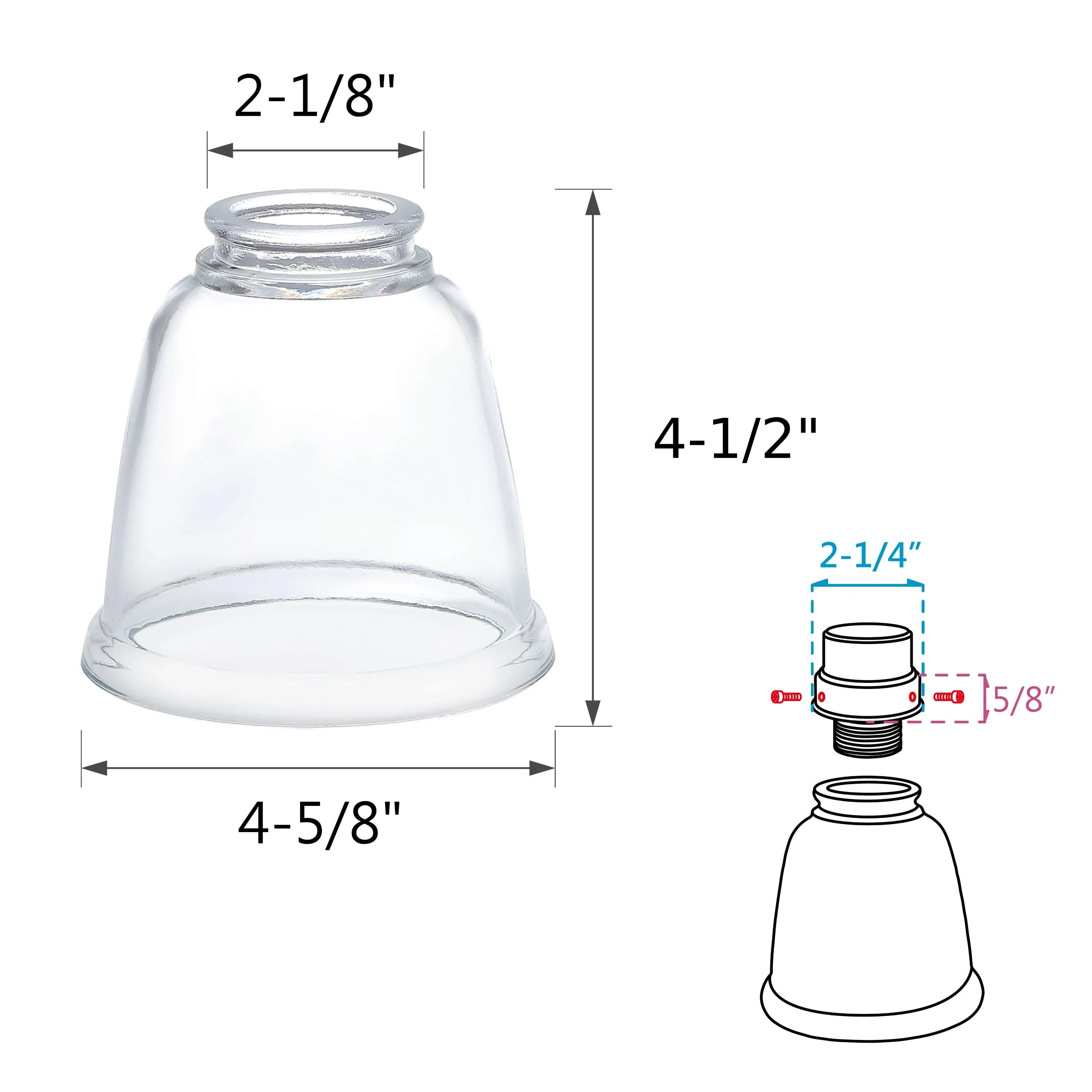 # 23127-4 Contemporary Clear Ceiling Fan Replacement Glass Shade.2-1/8"Fitter,4-5/8"Diameter x 4-1/2"Height.4 Pack