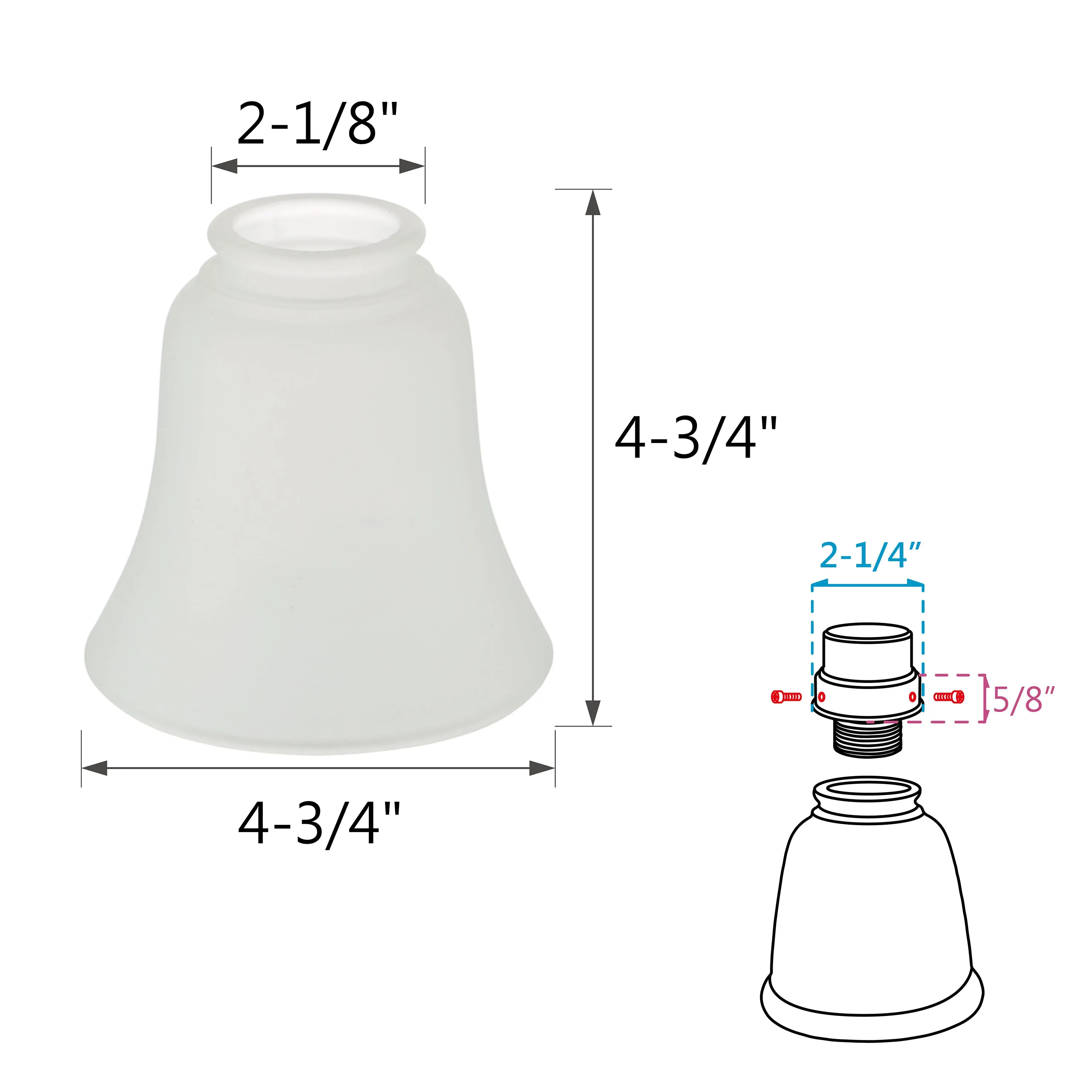 # 23137-4 Transitional Frosted Ceiling Fan Replacement Glass Shade.2-1/8"Fitter,4-3/4"Diameter x 4-3/4"Height.4 Pack