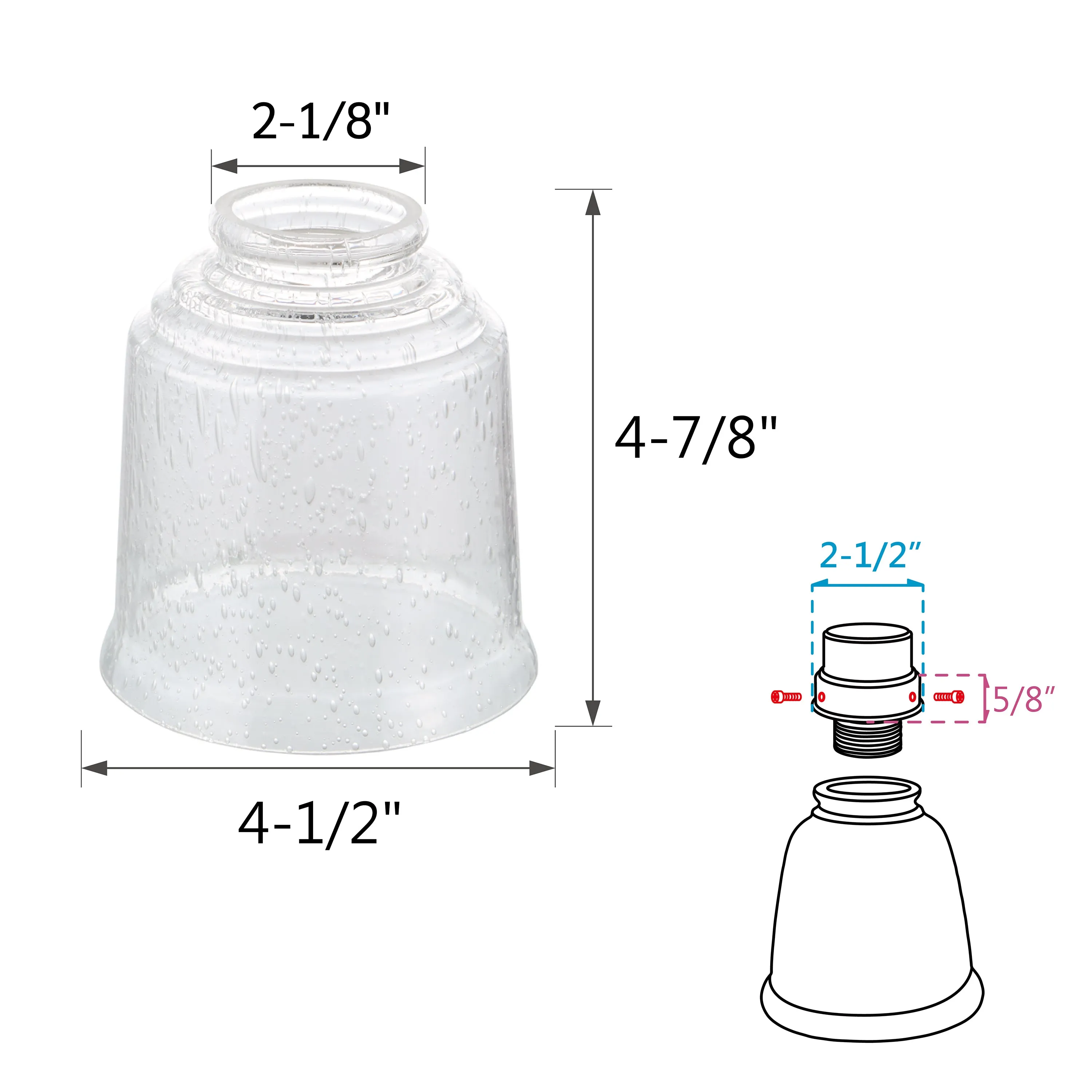 # 23158-4 Transitional Clear & Seeded Ceiling Fan Replacement Glass Shade.2-1/8"Fitter,4-1/2"Diameter x 4-7/8"Height.4 Pack