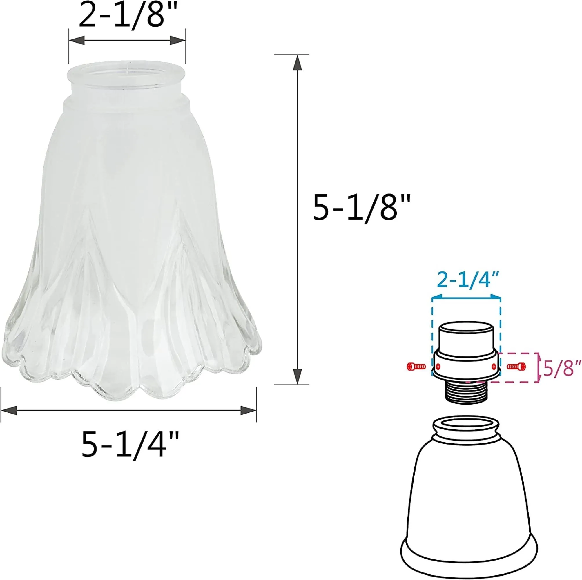 # 23160-4 Transitional Clear & Sandblasted Ceiling Fan Replacement Glass Shade.2-1/8"Fitter,5-1/4"Diameter x 5-1/8"Height.4 Pack