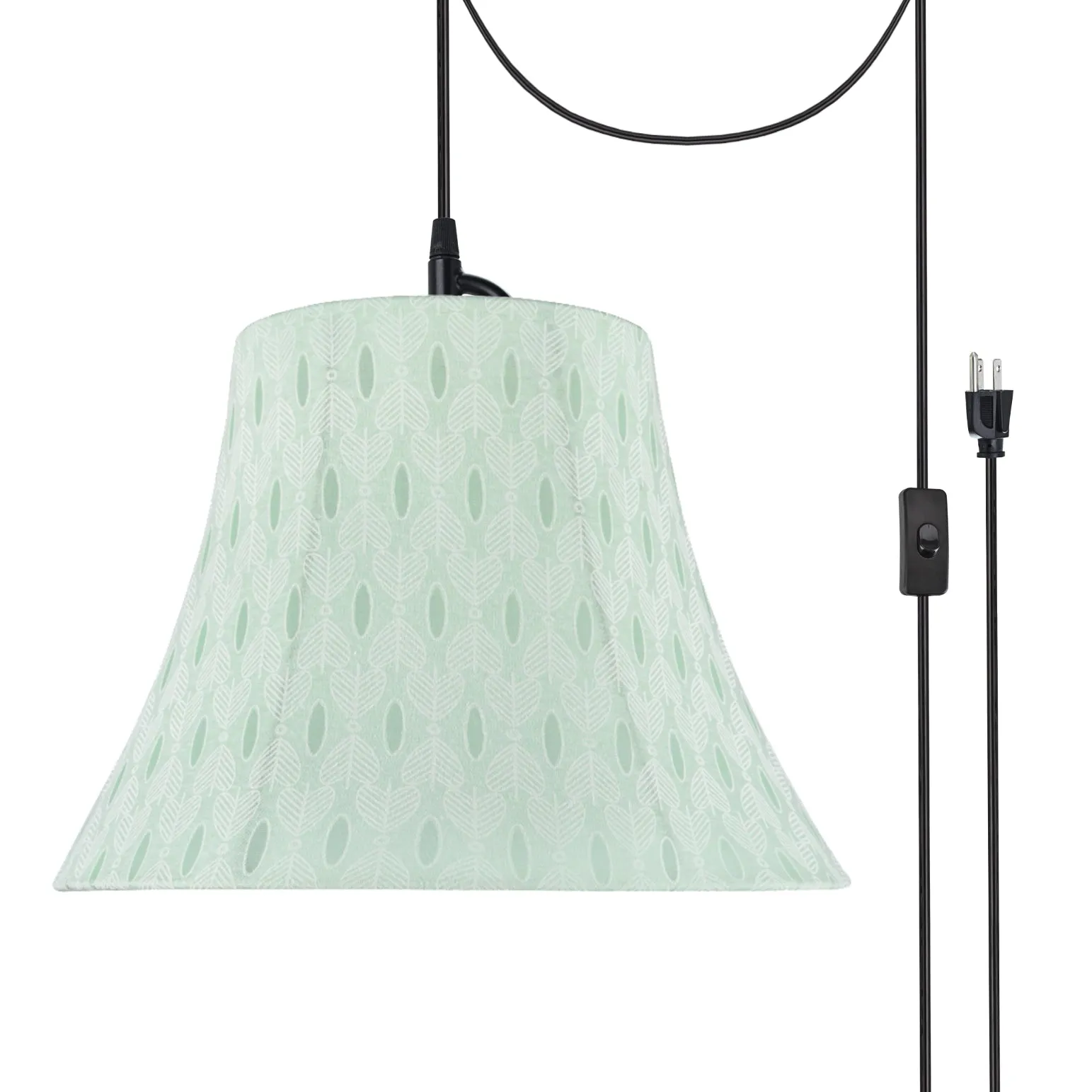# 70099-21 One-Light Plug-In Swag Pendant Light Conversion Kit with Transitional Bell Fabric Lamp Shade, Light Green, 13" width