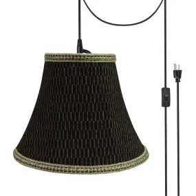 # 70157-21 One-Light Plug-In Swag Pendant Light Conversion Kit with Transitional Bell Fabric Lamp Shade, Black & Brown, 12" width