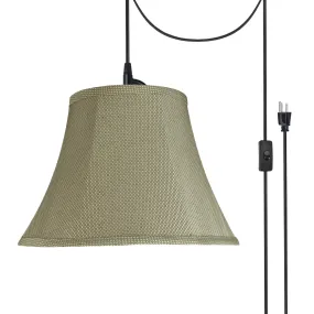 # 70214-21 One-Light Plug-In Swag Pendant Light Conversion Kit with Transitional Bell Fabric Lamp Shade, Light Beige, 13" width