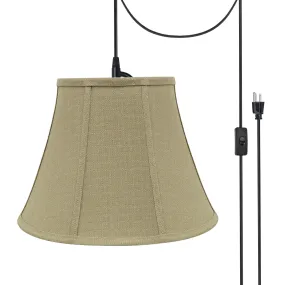 # 70223-21 One-Light Plug-In Swag Pendant Light Conversion Kit with Transitional Bell Fabric Lamp Shade, Beige, 13" width