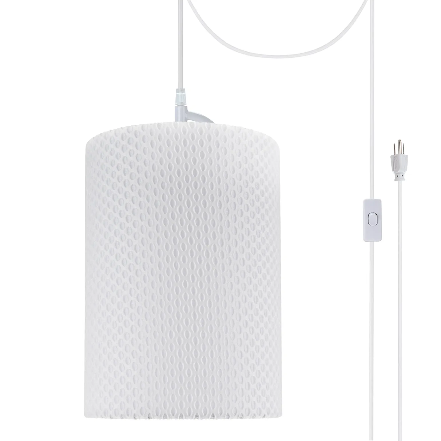 # 71033-21 One-Light Plug-In Swag Pendant Light Conversion Kit with Transitional Drum Fabric Lamp Shade, Off White, 8" width