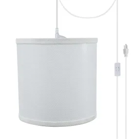 # 71058-21 One-Light Plug-In Swag Pendant Light Conversion Kit with Transitional Drum Fabric Lamp Shade, White, 8" width