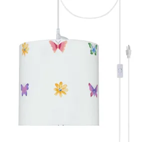 # 71062-21 One-Light Plug-In Swag Pendant Light Conversion Kit with Transitional Drum Fabric Lamp Shade, White, 8" width