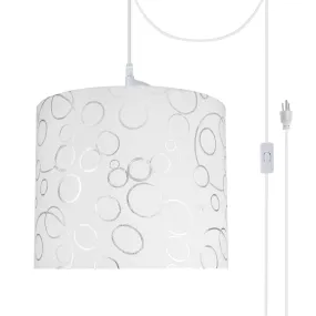 # 71088-21 One-Light Plug-In Swag Pendant Light Conversion Kit with Transitional Drum Fabric Lamp Shade, White, 12" width