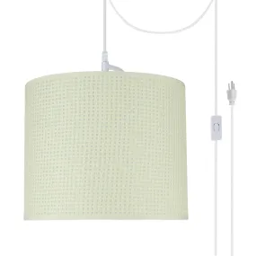 # 71092-21 One-Light Plug-In Swag Pendant Light Conversion Kit with Transitional Drum Fabric Lamp Shade, Beige, 12" width