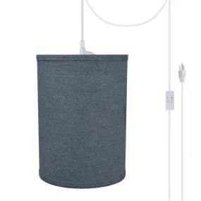 # 71112-21 One-Light Plug-In Swag Pendant Light Conversion Kit with Transitional Drum Fabric Lamp Shade, Washing Blue, 8" width