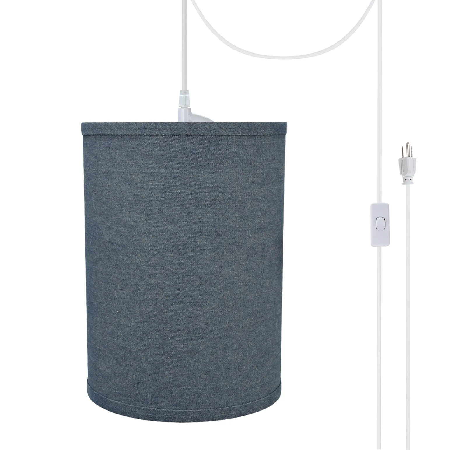 # 71112-21 One-Light Plug-In Swag Pendant Light Conversion Kit with Transitional Drum Fabric Lamp Shade, Washing Blue, 8" width