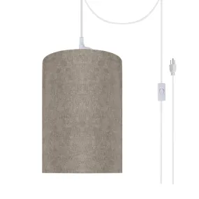 # 71117-21 One-Light Plug-In Swag Pendant Light Conversion Kit with Transitional Drum Fabric Lamp Shade, Light Brown, 8" width