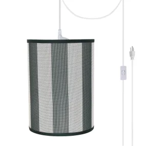 # 71120-21 One-Light Plug-In Swag Pendant Light Conversion Kit with Transitional Drum Fabric Lamp Shade, Hunter Green & White, 8" width