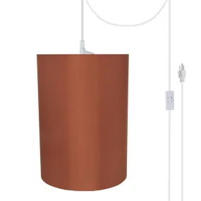 # 71125-21 One-Light Plug-In Swag Pendant Light Conversion Kit with Transitional Drum Fabric Lamp Shade, Redwood, 8" width