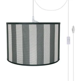 # 71161-21 Two-Light Plug-In Swag Pendant Light Conversion Kit with Transitional Drum Fabric Lamp Shade, Hunter Green & White, 16" width