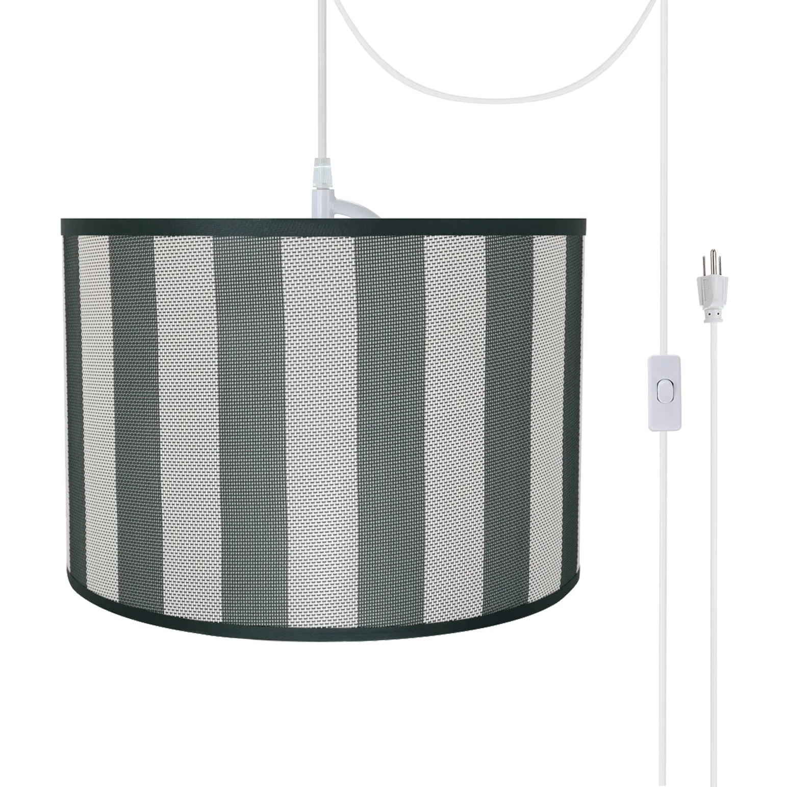 # 71161-21 Two-Light Plug-In Swag Pendant Light Conversion Kit with Transitional Drum Fabric Lamp Shade, Hunter Green & White, 16" width