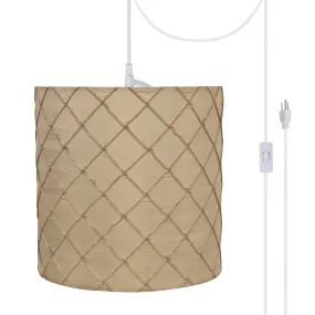 # 71221-21 One-Light Plug-In Swag Pendant Light Conversion Kit with Transitional Drum Fabric Lamp Shade, Beige, 8" width