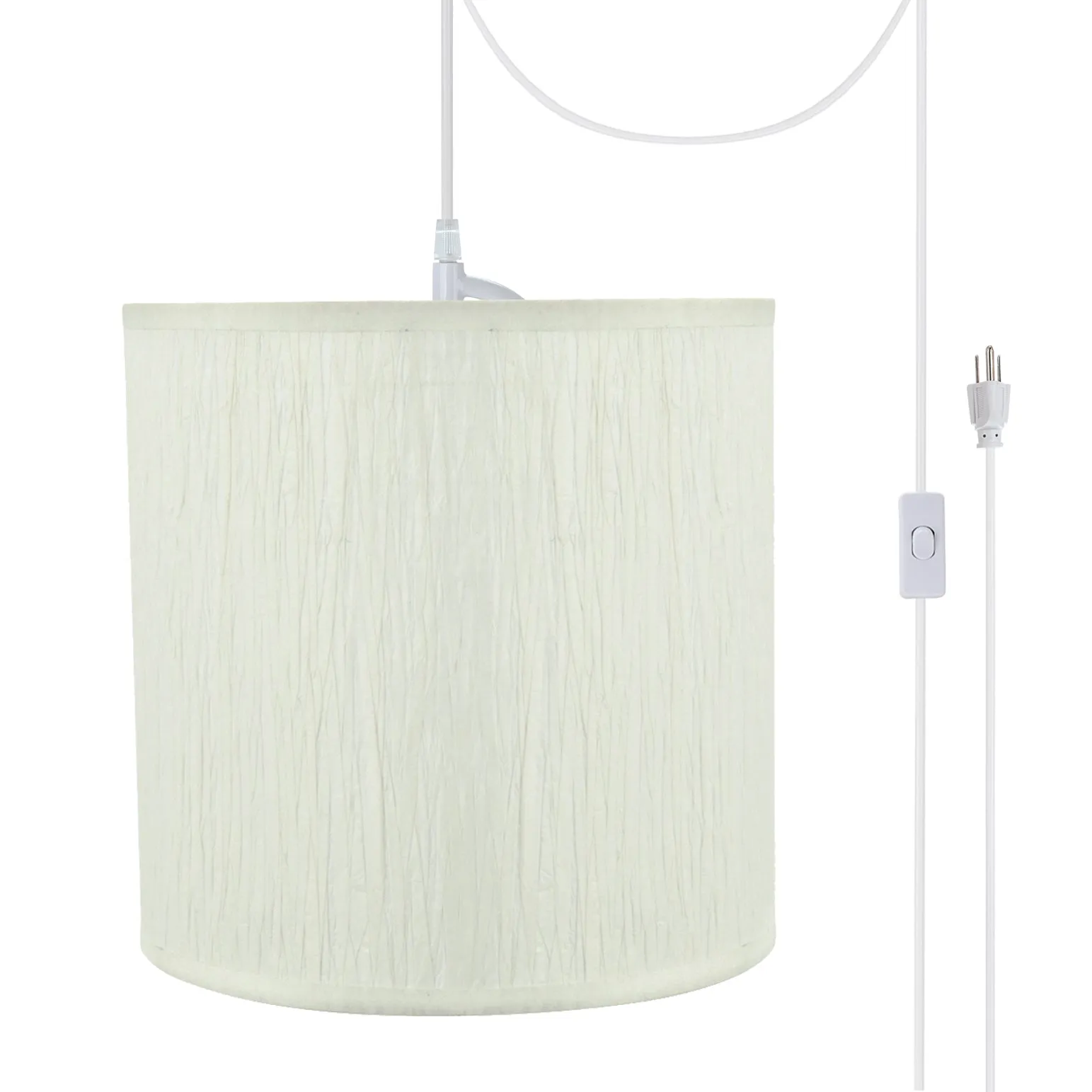 # 71222-21 One-Light Plug-In Swag Pendant Light Conversion Kit with Transitional Drum Fabric Lamp Shade, Off White, 8" width