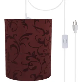 # 71269-21 One-Light Plug-In Swag Pendant Light Conversion Kit with Transitional Drum Fabric Lamp Shade, Red, 8" width