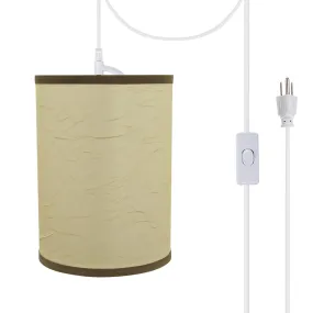 # 71270-21 One-Light Plug-In Swag Pendant Light Conversion Kit with Transitional Drum Fabric Lamp Shade, Beige, 8" width