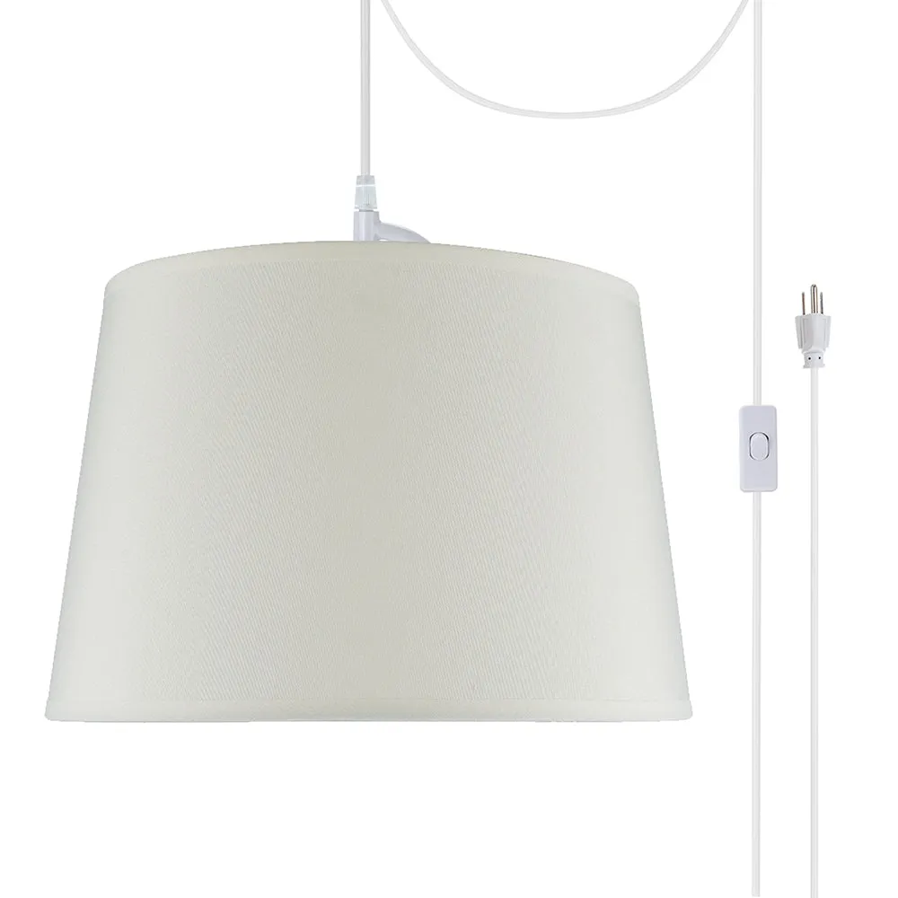 # 72015-21 One-Light Plug-In Swag Pendant Light Conversion Kit with Transitional Hardback Empire Fabric Lamp Shade, Ivory, 12" width