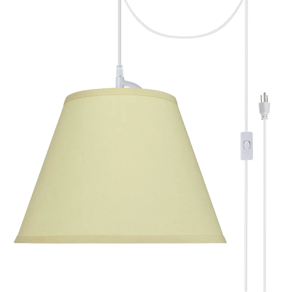 # 72186-21 One-Light Plug-In Swag Pendant Light Conversion Kit with Transitional Hardback Empire Fabric Lamp Shade, Off White, 13" width