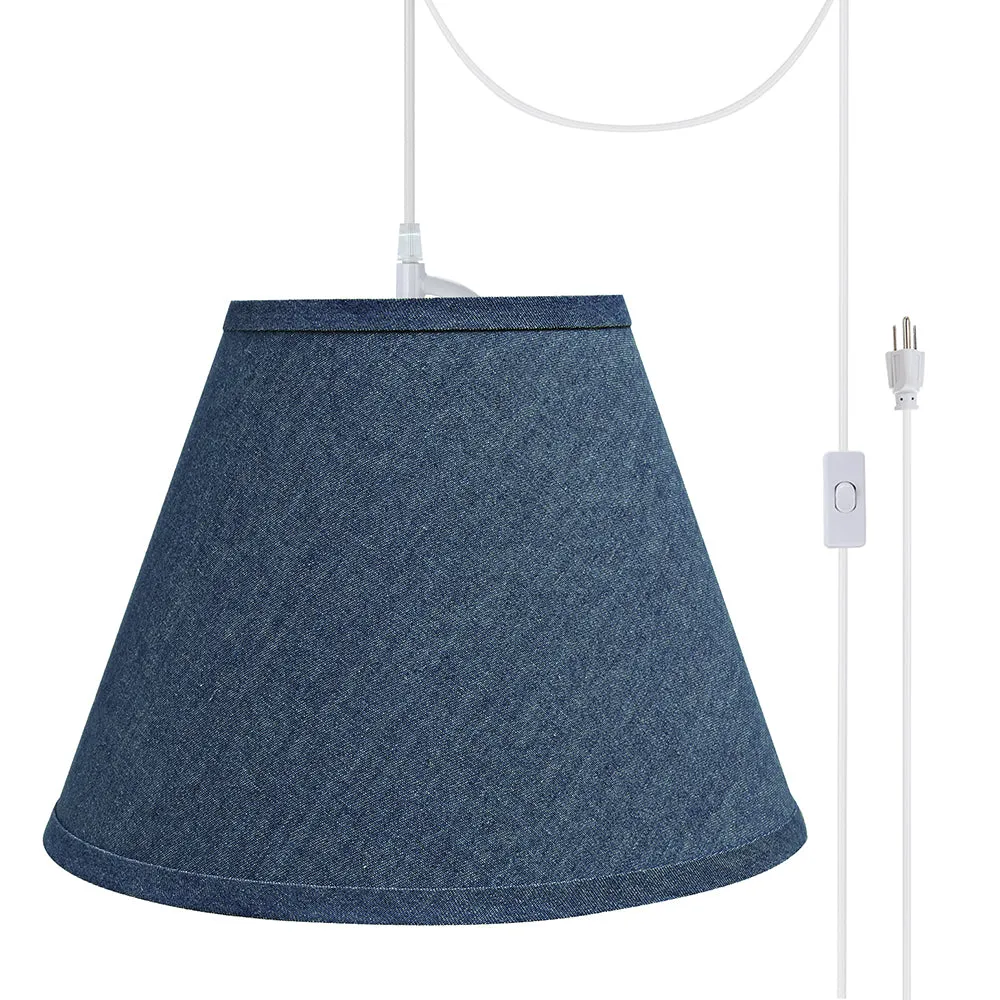 # 72194-21 One-Light Plug-In Swag Pendant Light Conversion Kit with Transitional Hardback Empire Fabric Lamp Shade, Washing Blue, 12" width