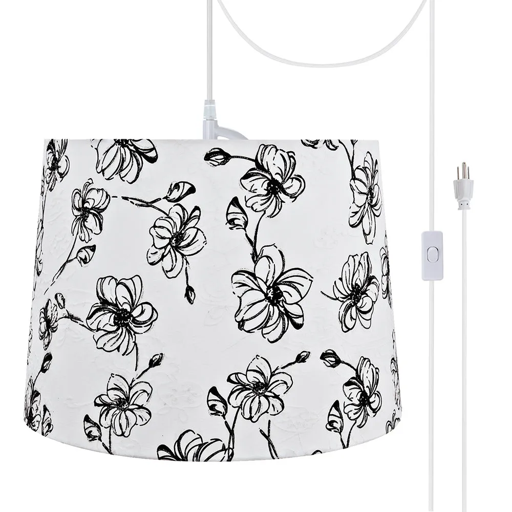 # 72323-21 One-Light Plug-In Swag Pendant Light Conversion Kit with Transitional Hardback Empire Fabric Lamp Shade, White, 14" width