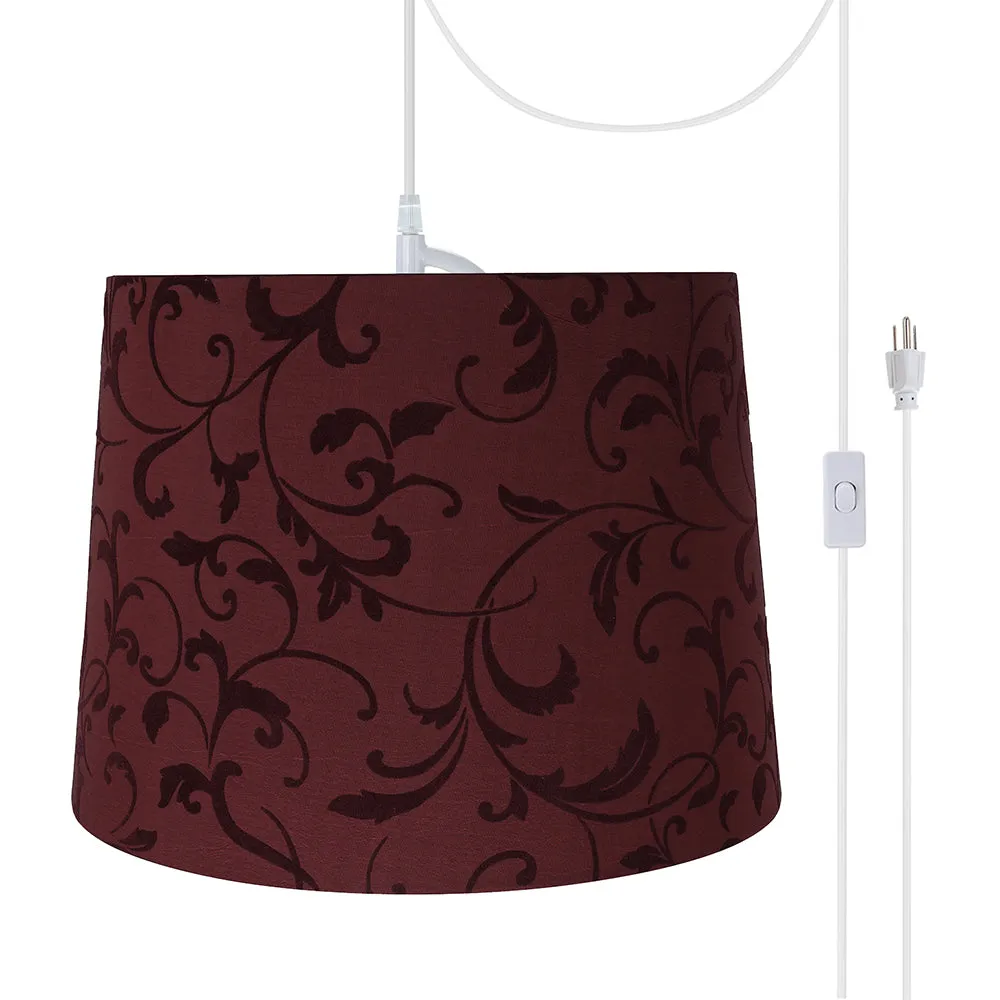 # 72325-21 One-Light Plug-In Swag Pendant Light Conversion Kit with Transitional Hardback Empire Fabric Lamp Shade, Red, 14" width