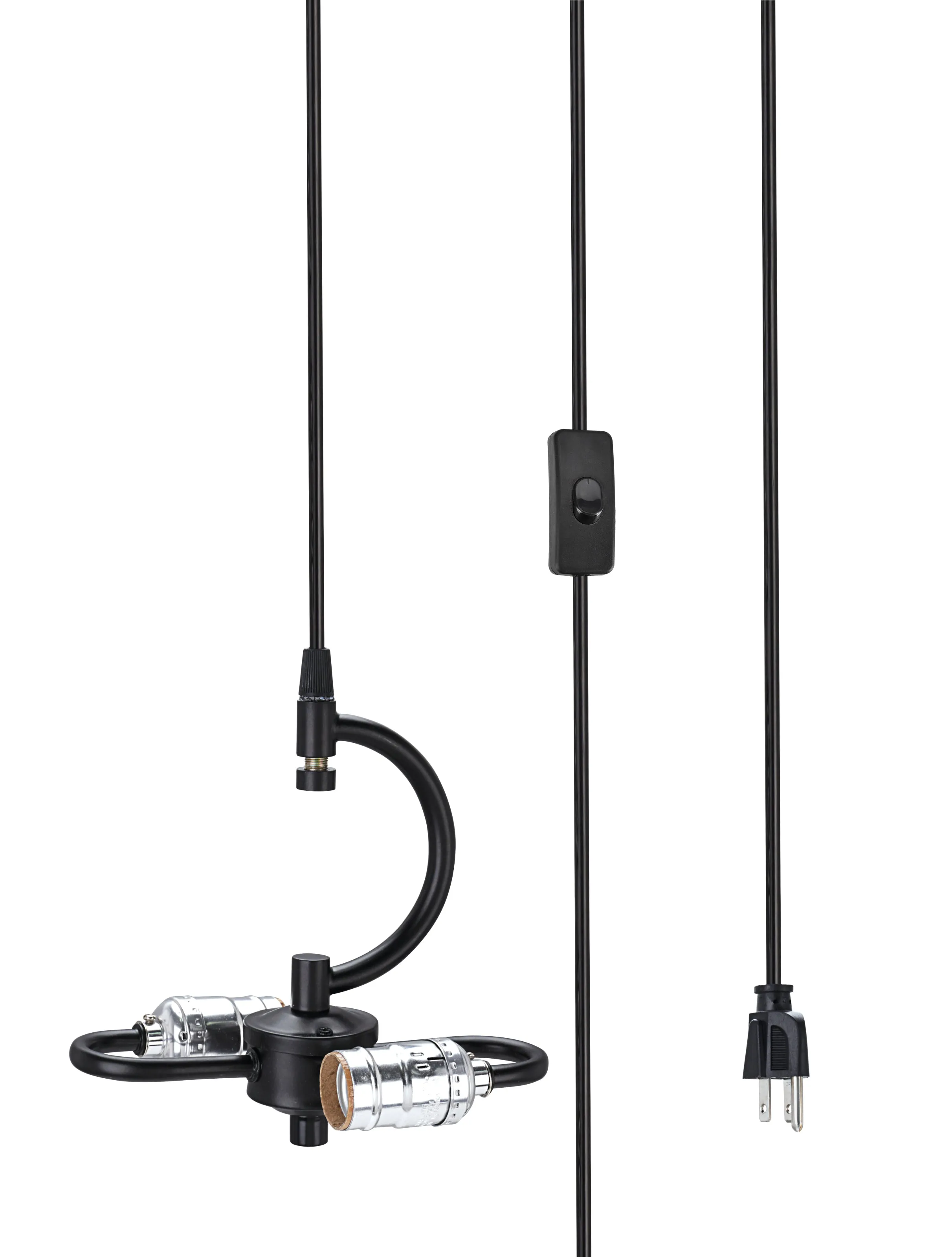 # 74063-21 Two-Light Plug-In Swag Pendant Light Conversion Kit with Transitional Scallop Bell Fabric Lamp Shade, Black, 16" width