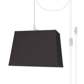 # 76081-21 One-Light Plug-In Swag Pendant Light Conversion Kit with Transitional Hardback Rectangle Fabric Lamp Shade, Black, 14" width