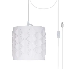 # 79201-21 One-Light Plug-In Swag Pendant Light Conversion Kit with Transitional Drum Laser Cut Fabric Lamp Shade, Off White, 8" width