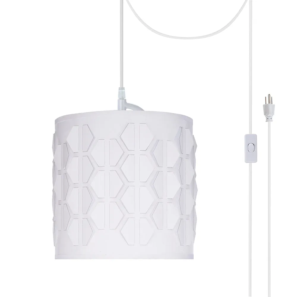 # 79201-21 One-Light Plug-In Swag Pendant Light Conversion Kit with Transitional Drum Laser Cut Fabric Lamp Shade, Off White, 8" width