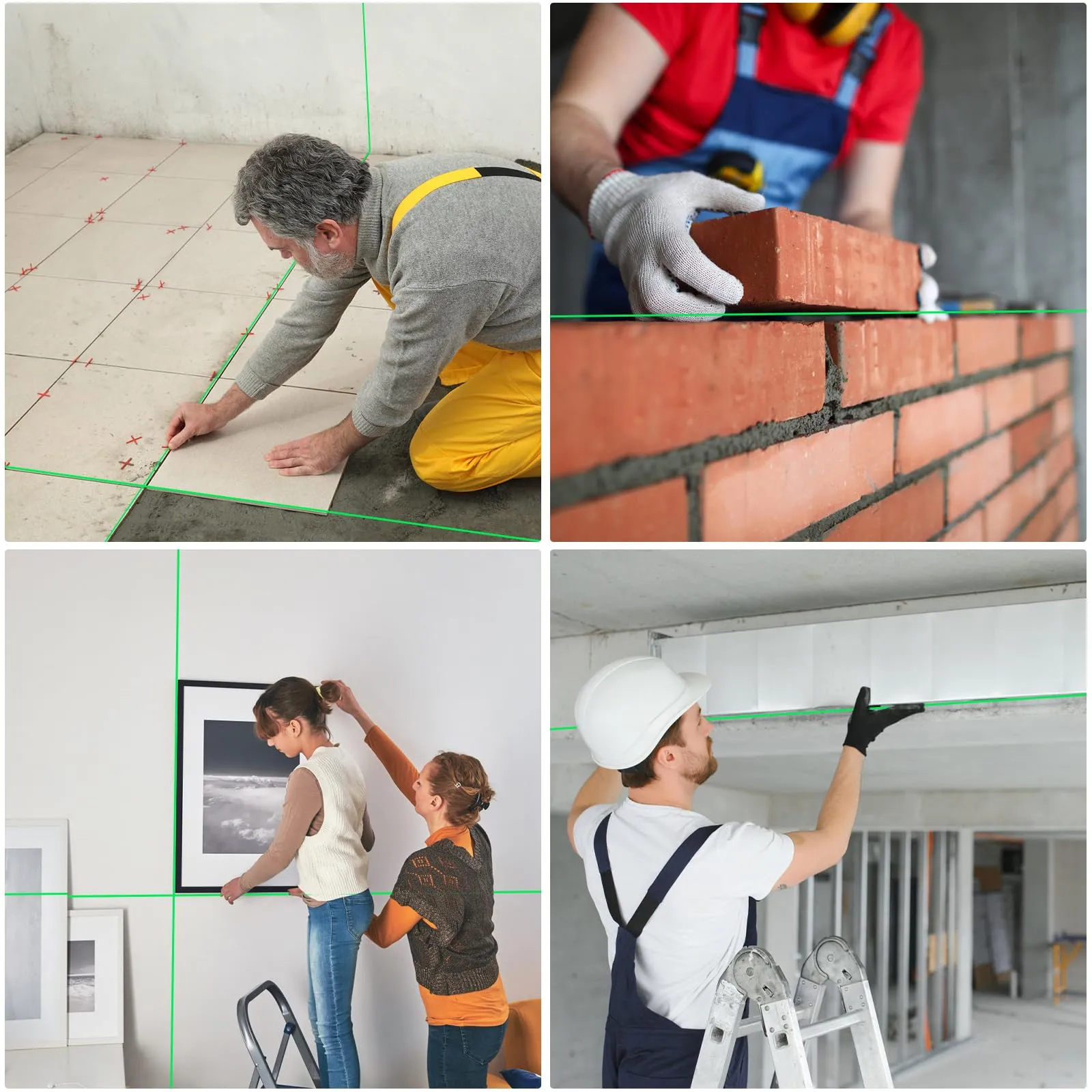 16 Lines Laser Level Self Leveling, 4x360°Professional 4D Green Cross Line laser Level for Construction and Picture Hanging with 2 Batteries, Adjustable brightness & Remote Control