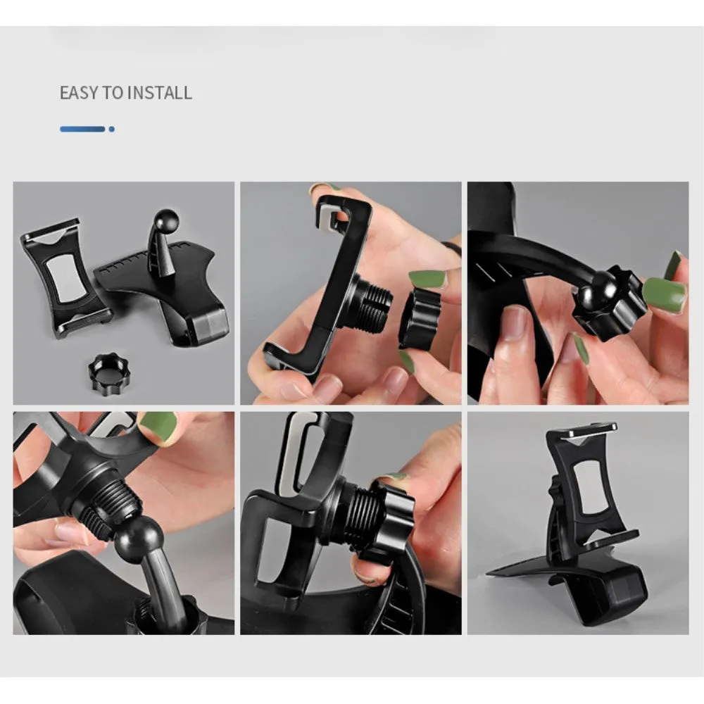3 in 1 Car GPS Smartphone Holder: Dashboard / Visor Clamp   AC Grid Clip for Telefunken Outdoor LTE - Black