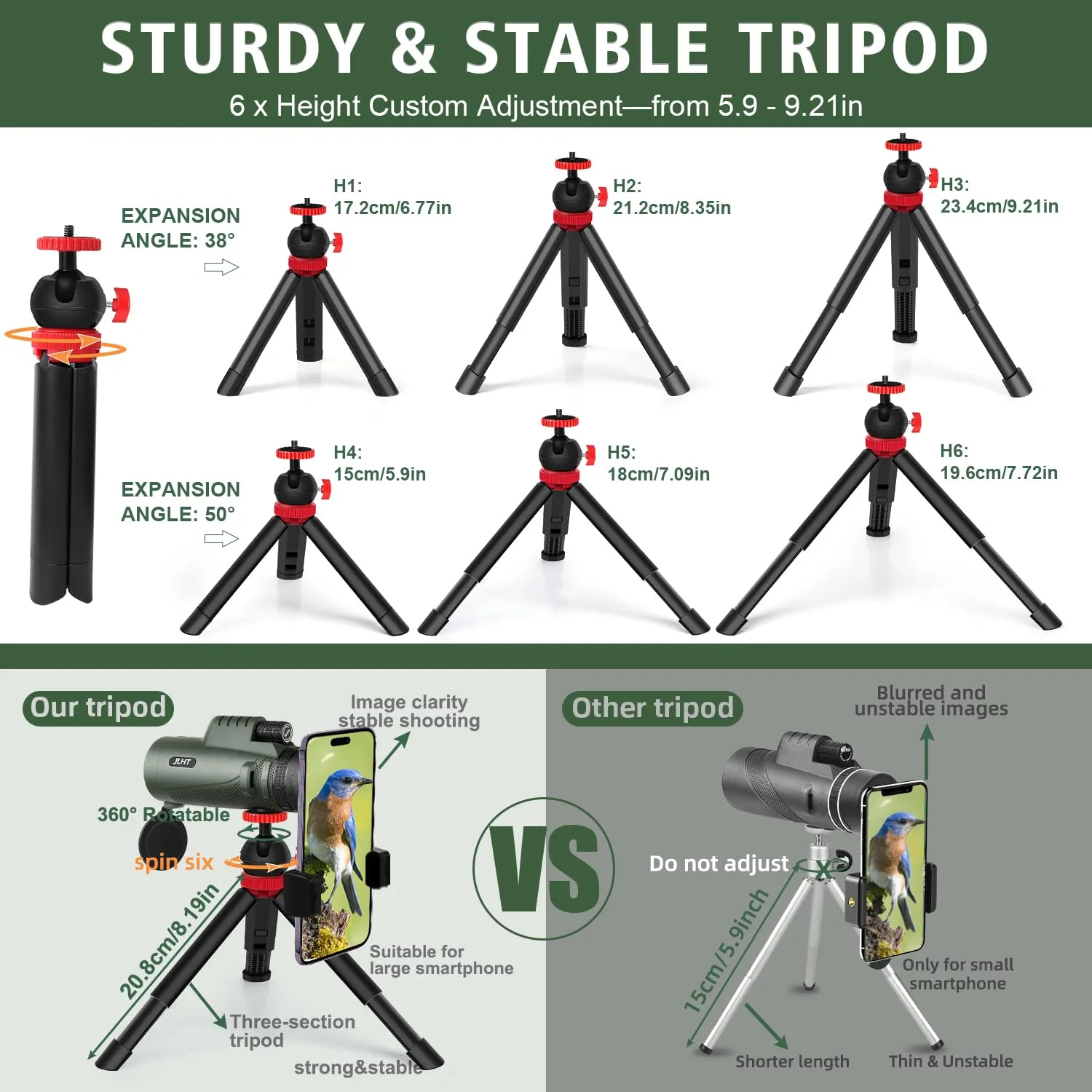 40X60 High Power Monocular with Smartphone Adapter, Tripod, Bag - BAK4 Prism and FMC Lens for Bird Watching, Hunting, Hiking, Camping