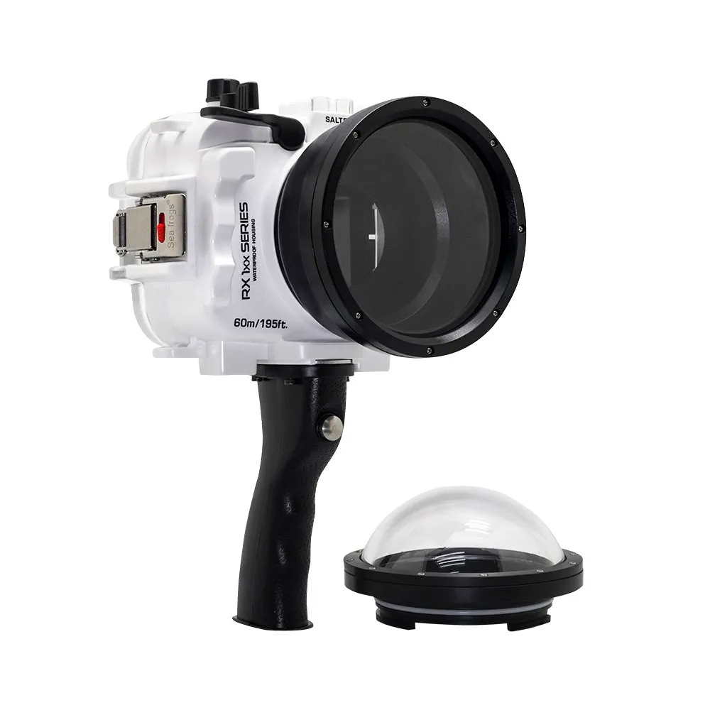 60M/195FT Waterproof housing for Sony RX1xx series Salted Line with Pistol grip & 4" Dry Dome Port (White)