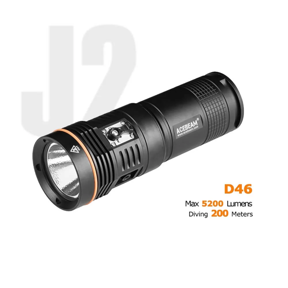 Acebeam D46 Dive light - 5200 lumens with 4 x Eagtac 18650 3400 mAh batteries
