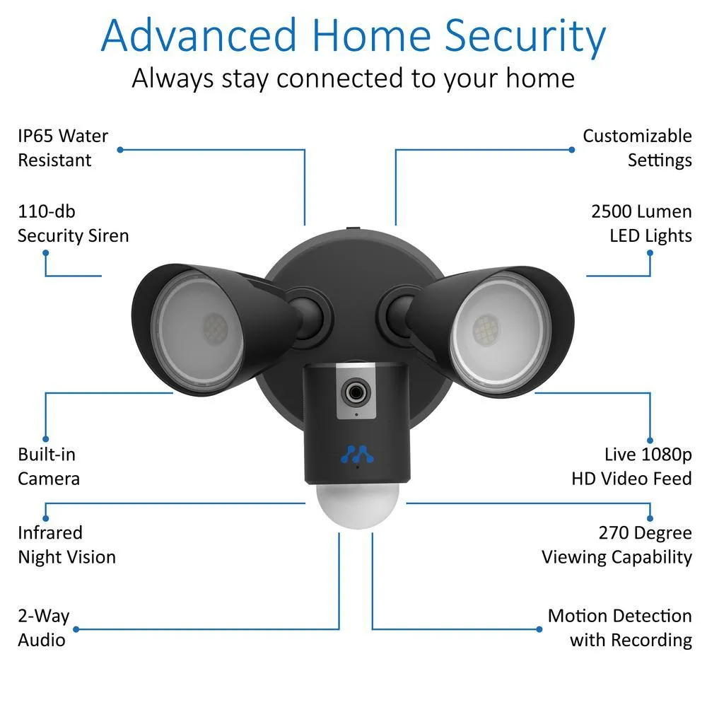 Aria LED Floodlight with Built-in Wi-Fi Surveillance Camera in Black