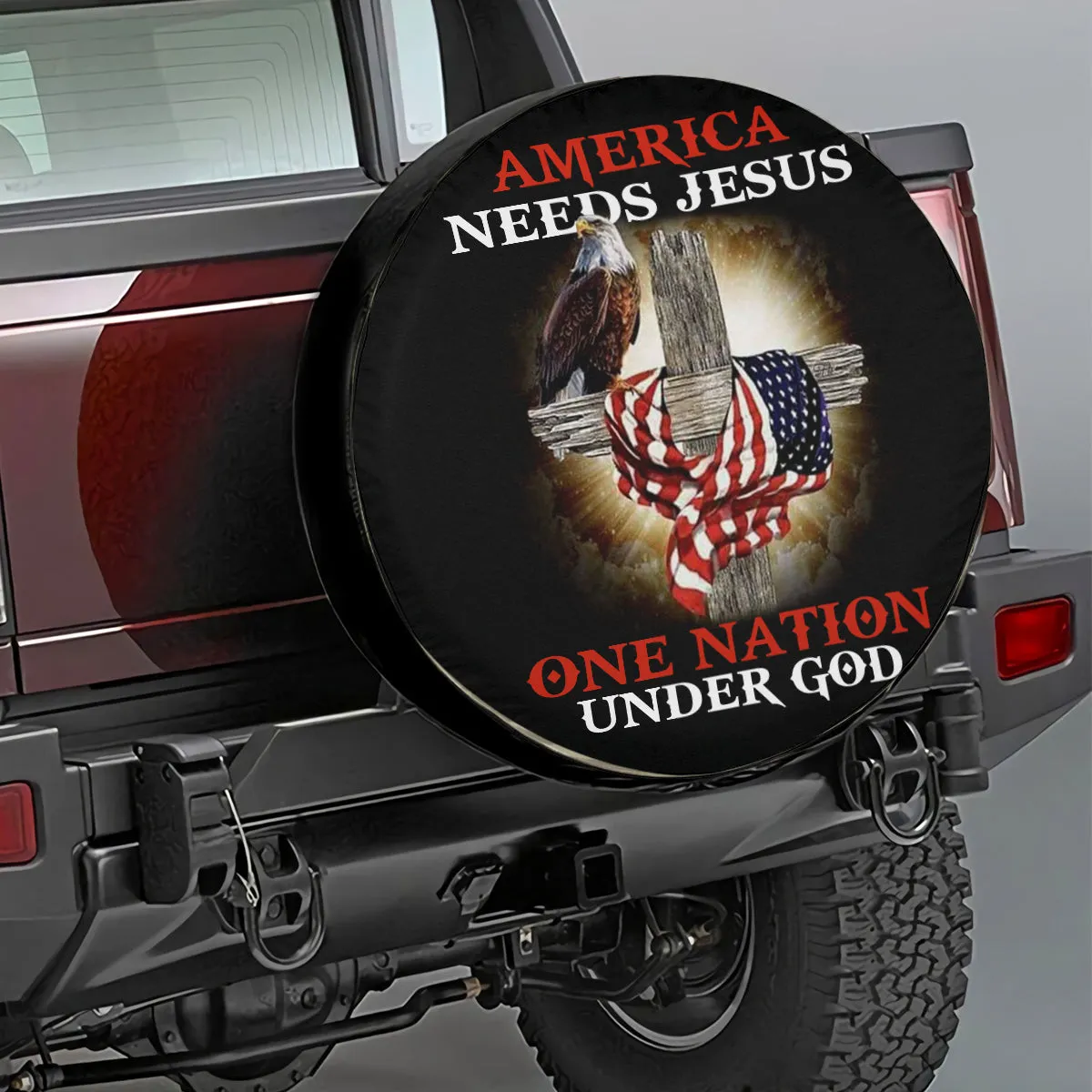 Cross Flag Jesus Christ America Spare Tire Cover - One Nation Under God Spare Tire Cover