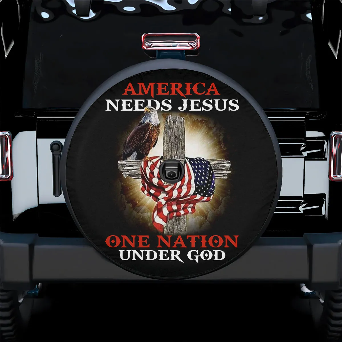 Cross Flag Jesus Christ America Spare Tire Cover - One Nation Under God Spare Tire Cover