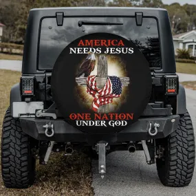 Cross Flag Jesus Christ America Spare Tire Cover - One Nation Under God Spare Tire Cover