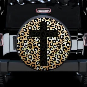 Cross Jesus Leopard Skin Car Spare Tire Cover Gift For Campers