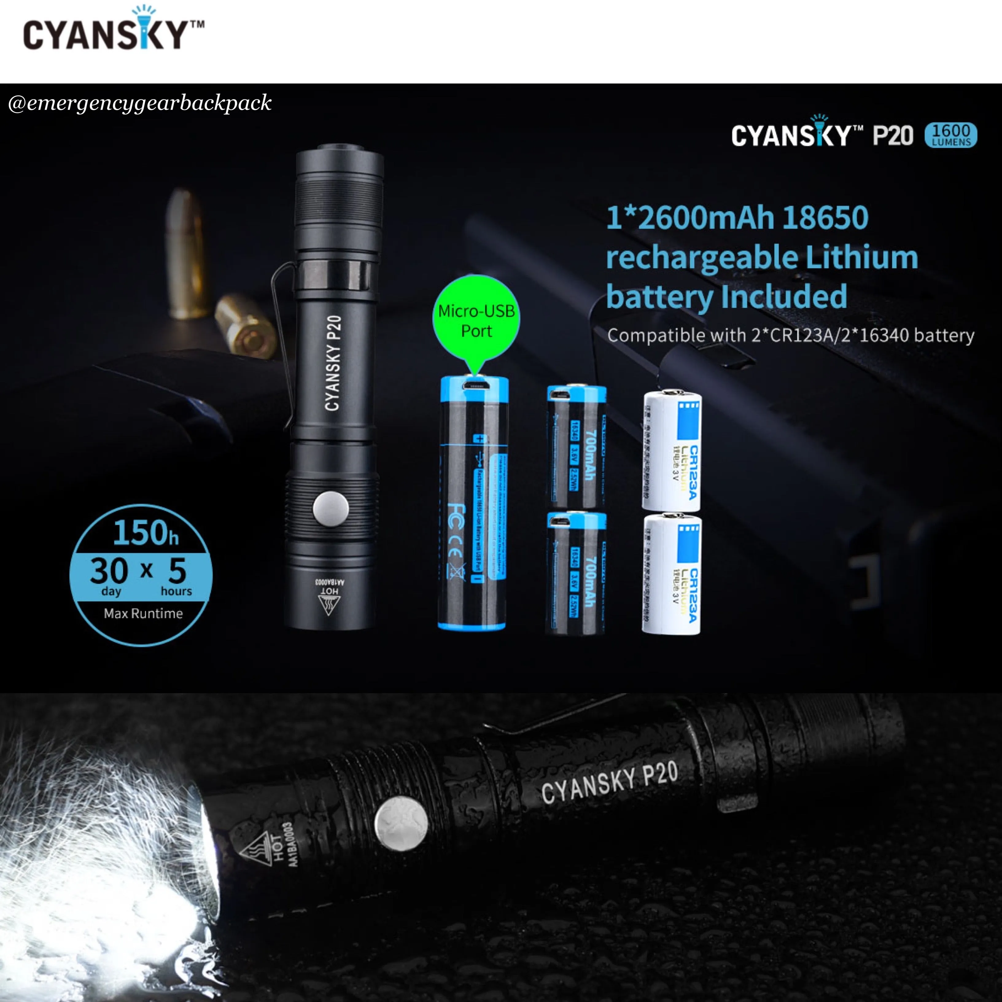 Cyansky P20 EDC Flashlight 1600LMS 240M