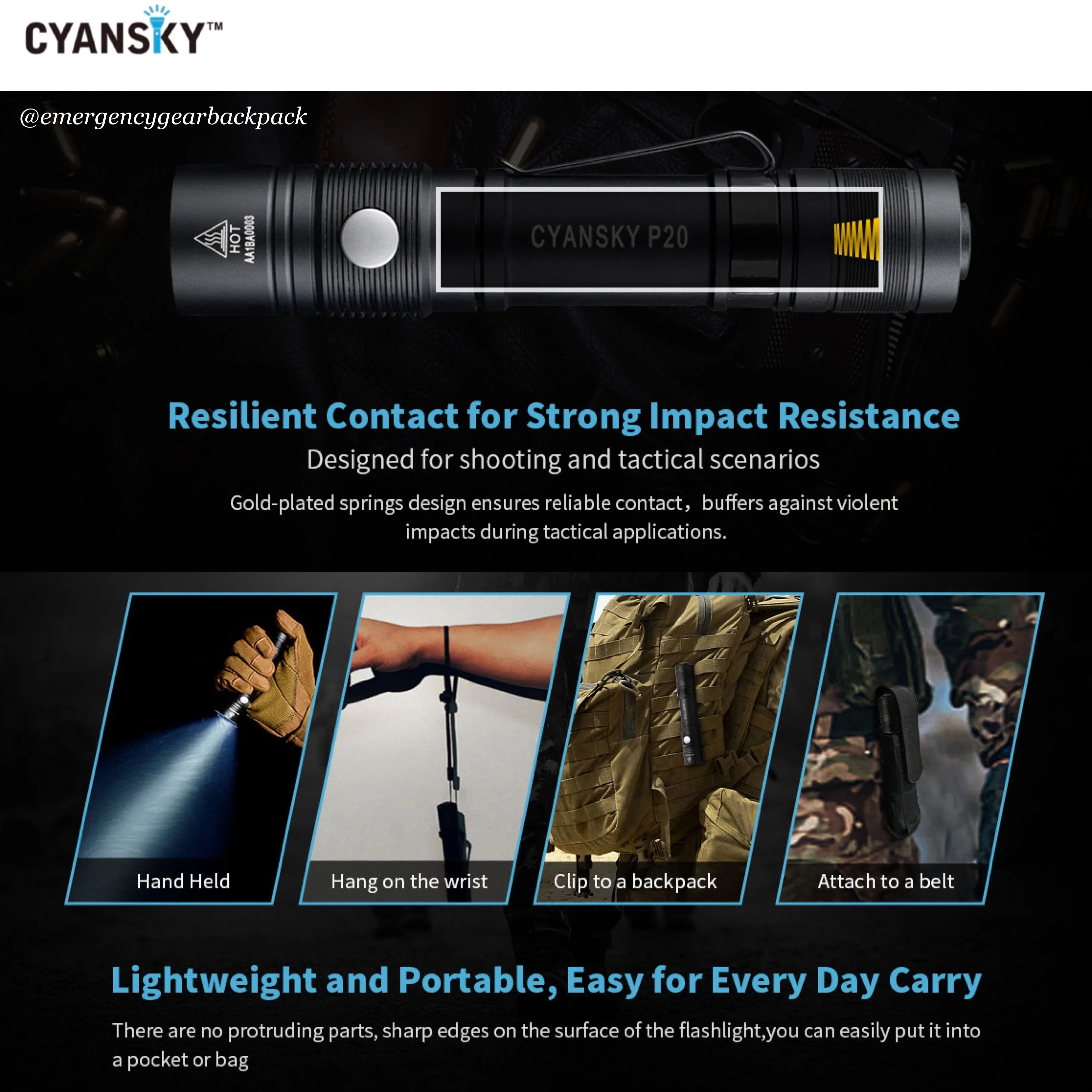 Cyansky P20 EDC Flashlight 1600LMS 240M