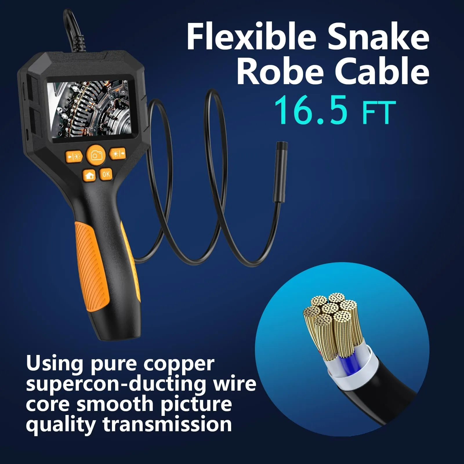 Daxiongmao 2.8" HD IPS Screen Borescope, IP67 Waterproof 16.5ft Endoscope Camera with Light, 1080 HD Inspection Camera, Snake Camera, Gadgets for Men