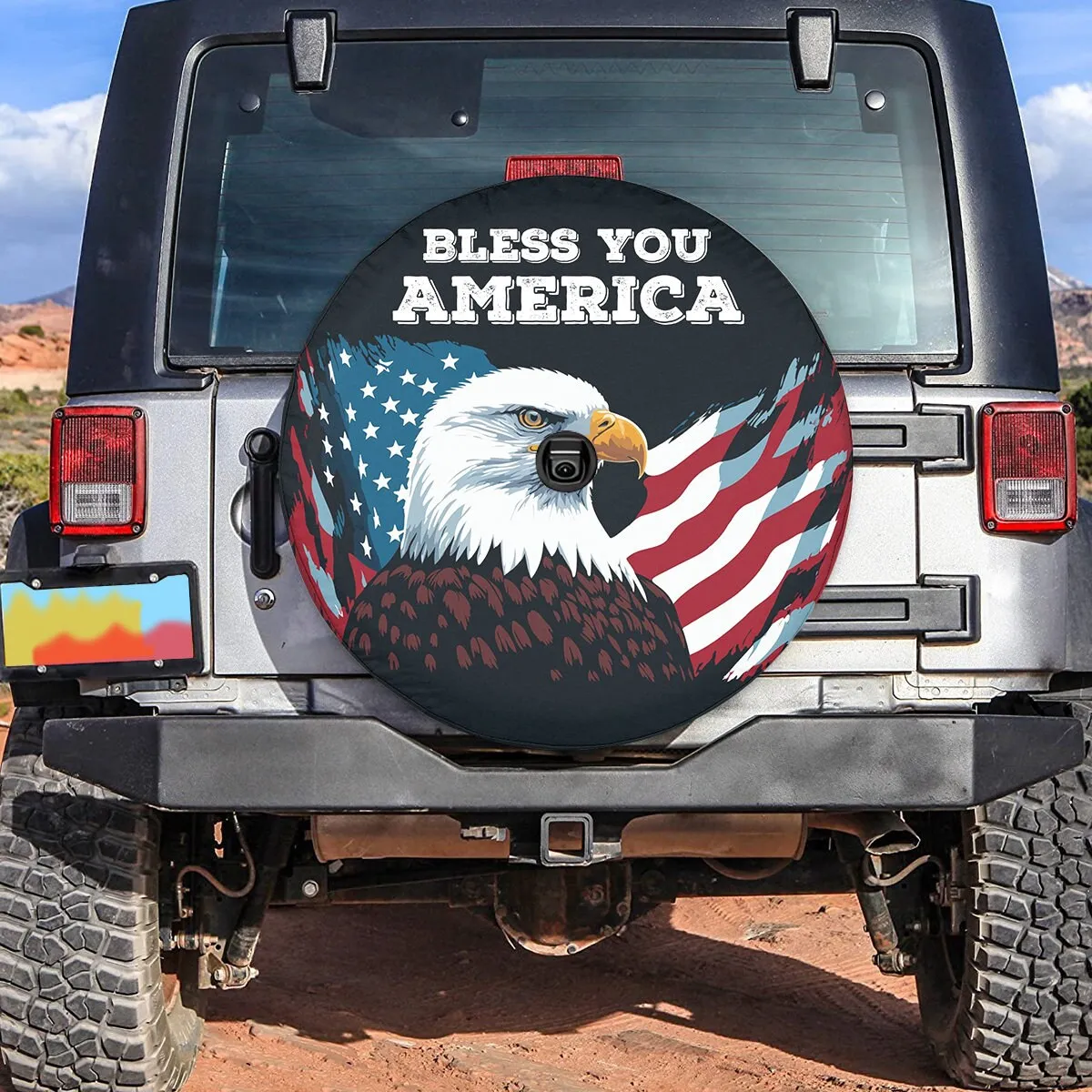 Eagle Bless You America Tire Cover - God Bless You Tire Cover - American Flag Spare Tire Cover