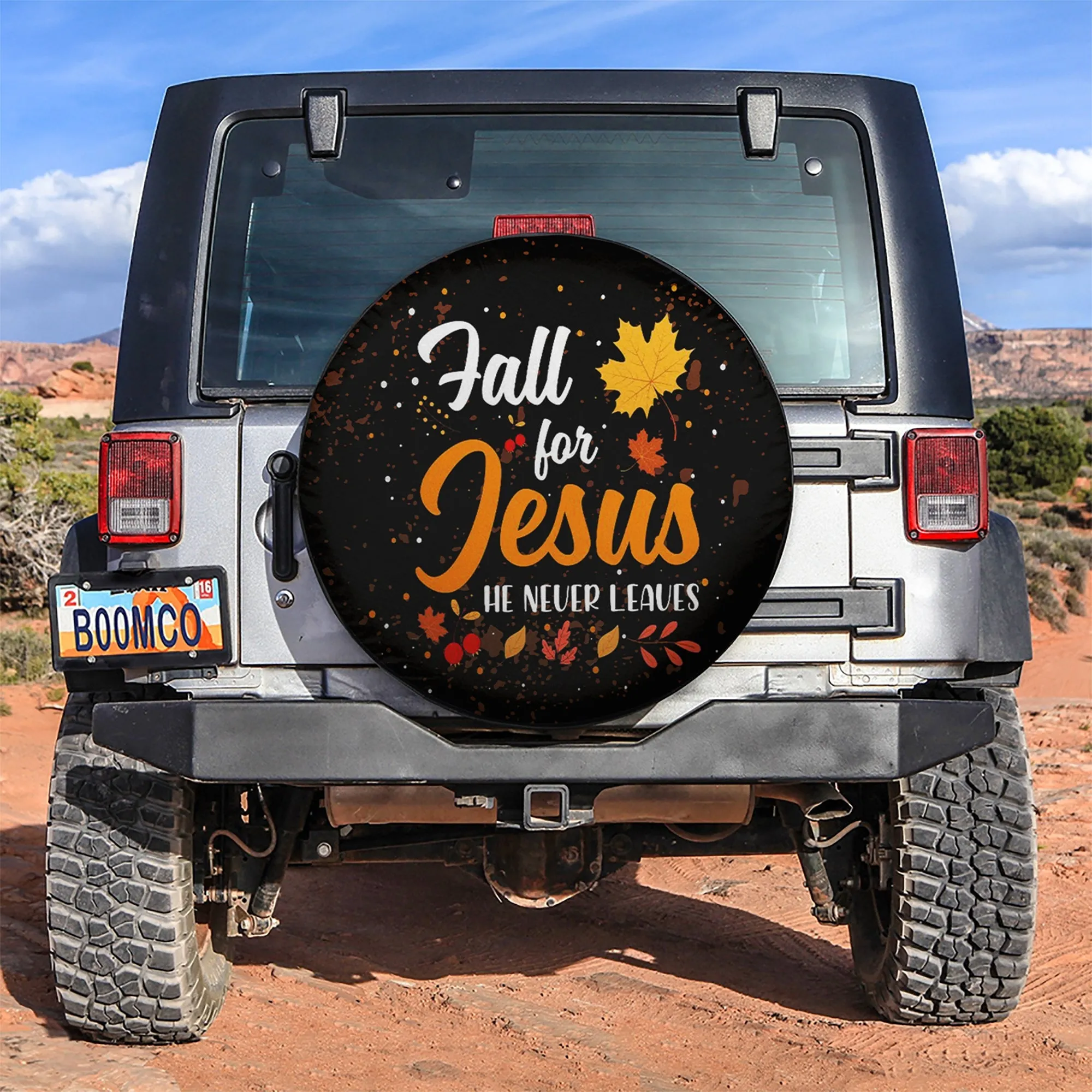 Fall For Jesus He Never Leaves Car Spare Tire Cover Gift For Campers