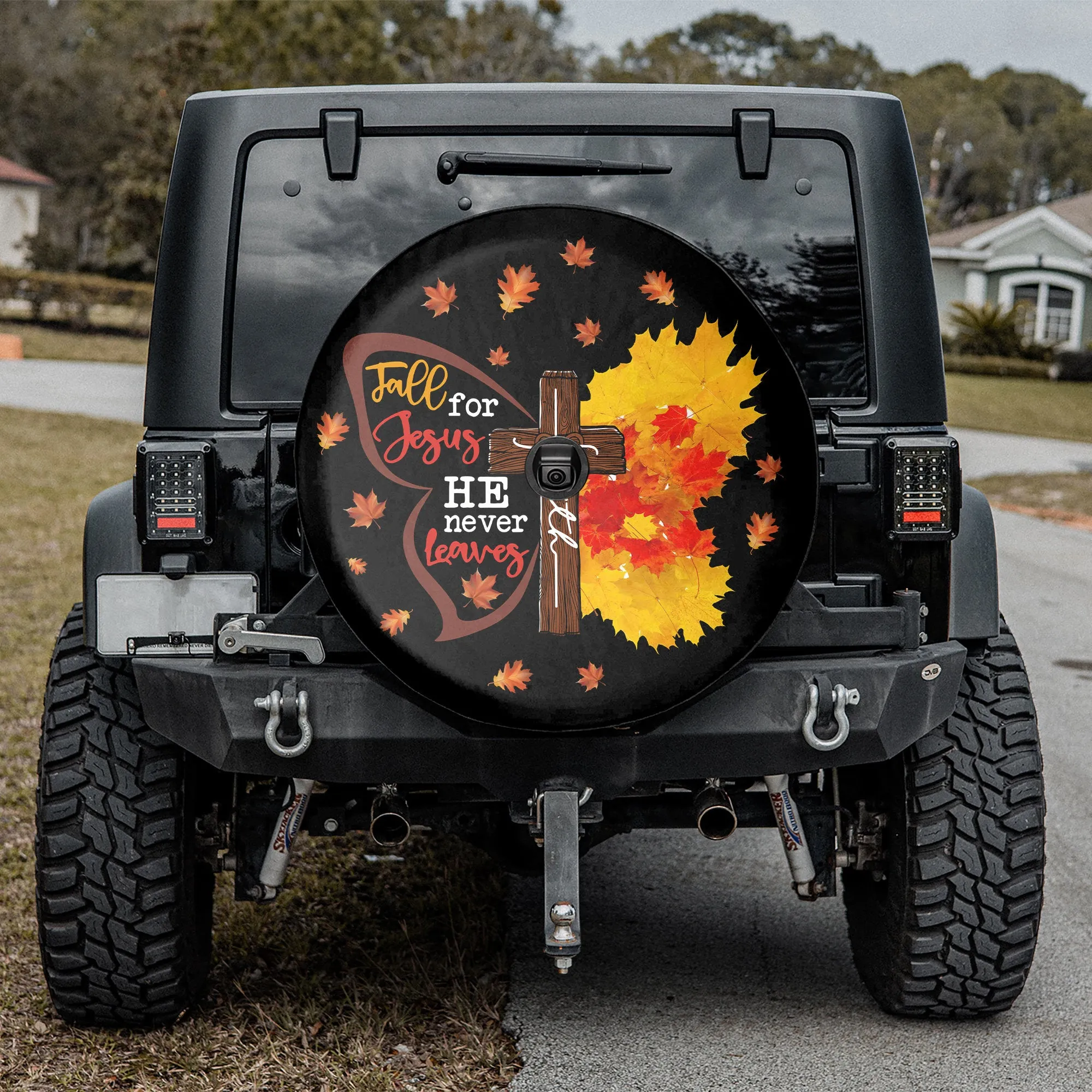 Fall For Jesus He Never Leaves Spare Tire Cover - Christian Tire Cover